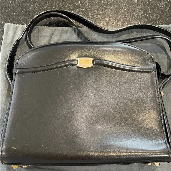 Bally Black Leather Shoulder Bag with Gold Detail